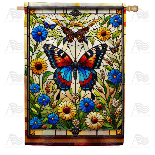 America Forever Majestic Butterfly Stained Glass House Flag
