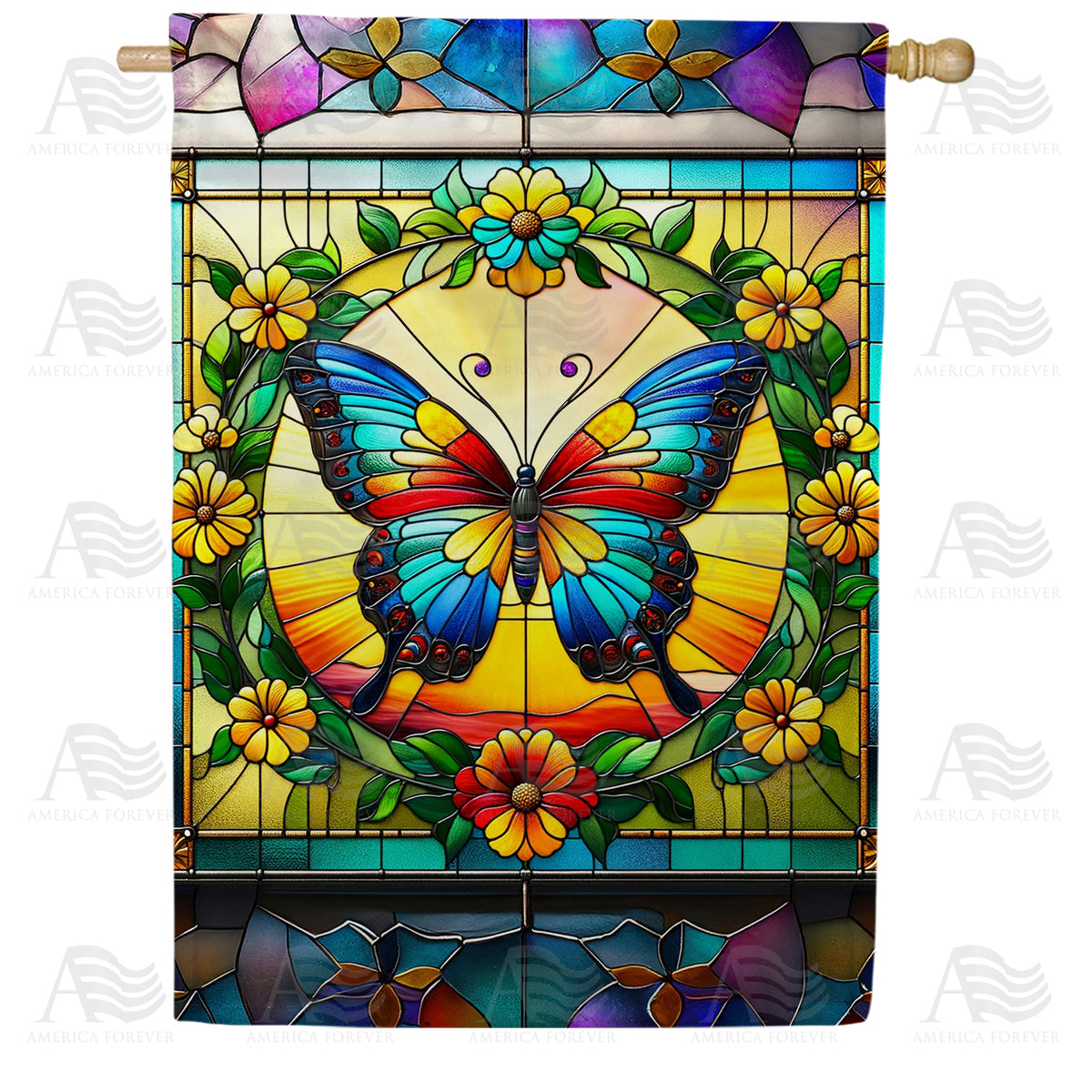 America Forever Radiant Butterfly Stained Glass House Flag