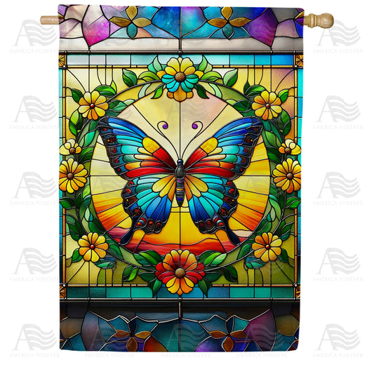 America Forever Radiant Butterfly Stained Glass House Flag