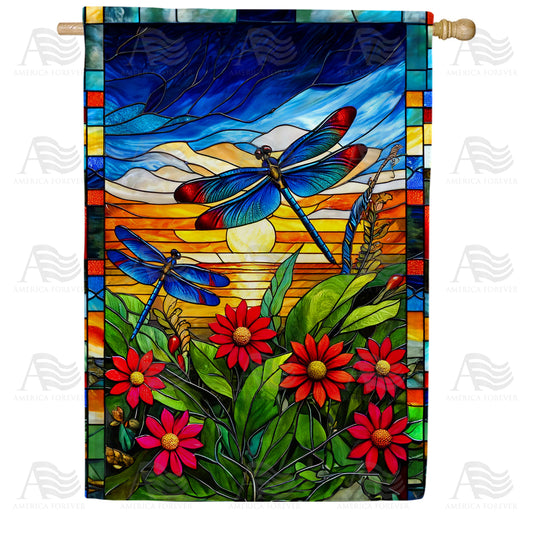 America Forever Stained Glass Dragonflies House Flag