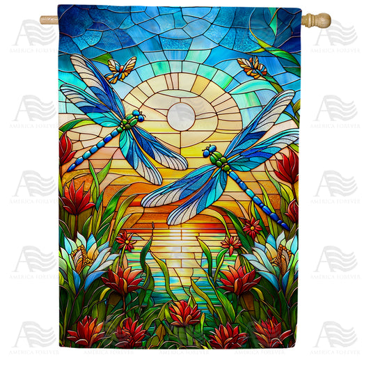 America Forever Dragonflies Stained Glass House Flag