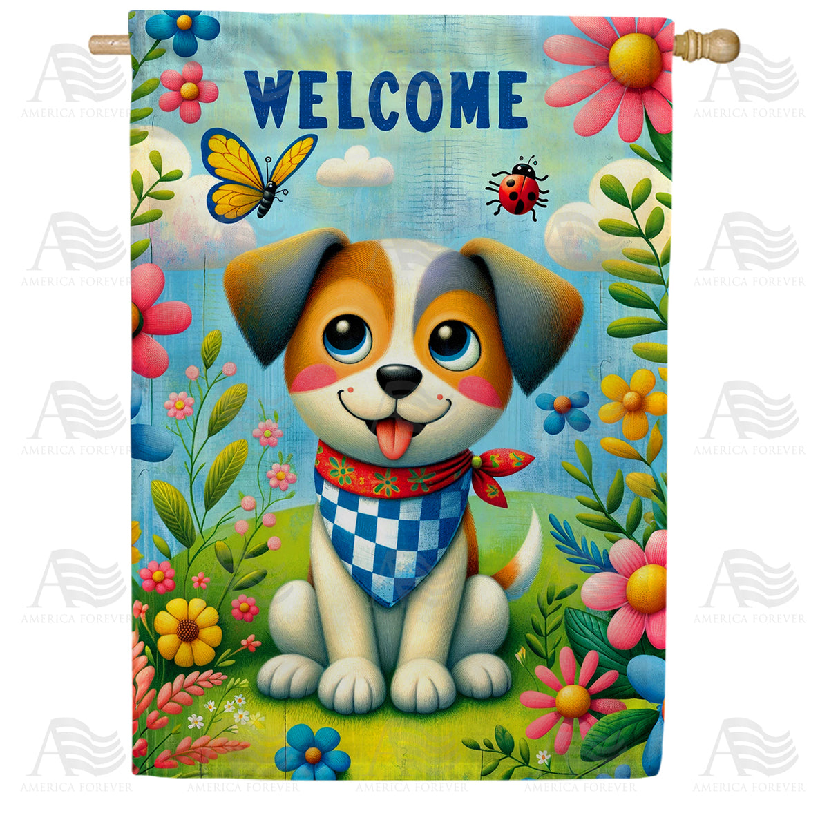 America Forever Welcome Puppy House Flag