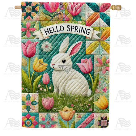 America Forever Hello Spring Bunny House Flag