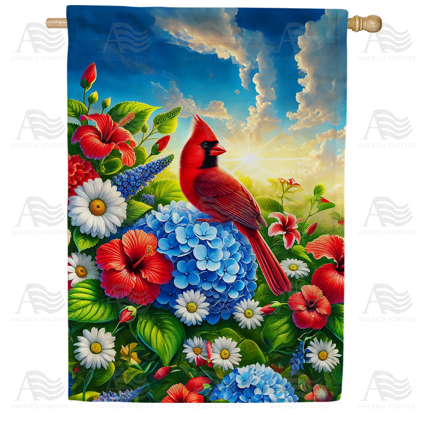 America Forever Cardinal and Flowers House Flag