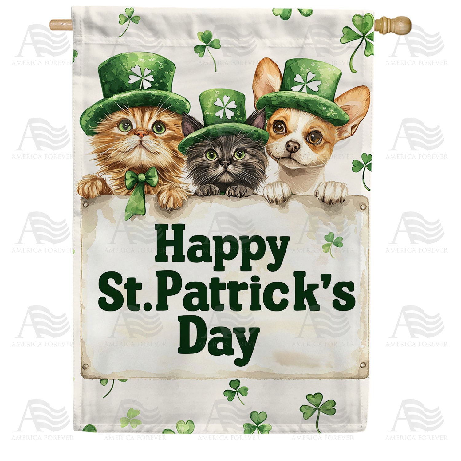 America Forever Happy St. Patrick's Day Pets House Flag