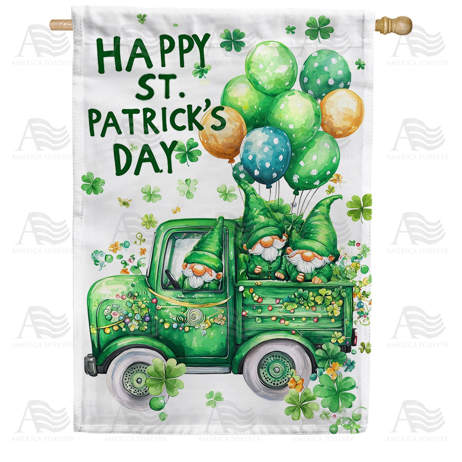 America Forever Happy St. Patrick's Day Gnome Truck House Flag