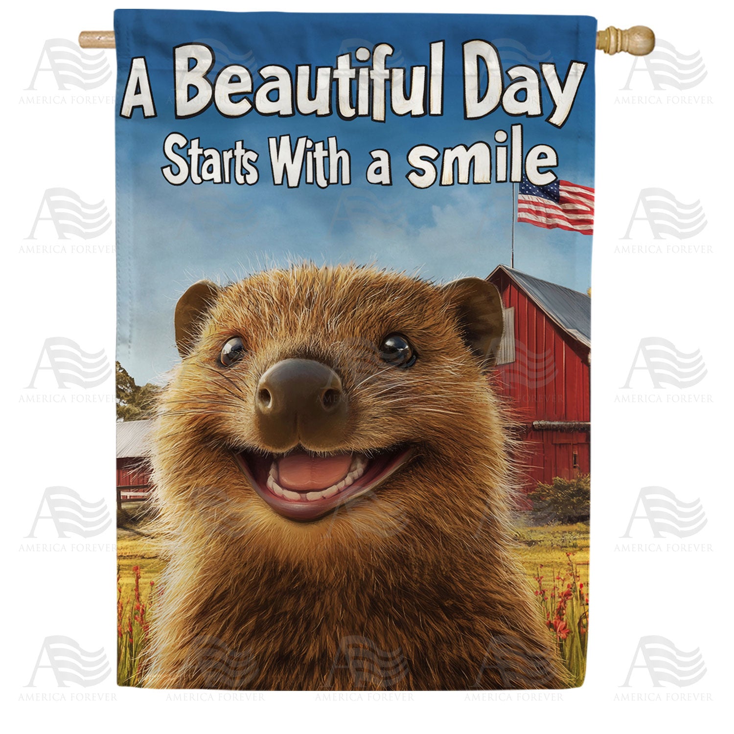 America Forever Beautiful Day Quokka House Flag