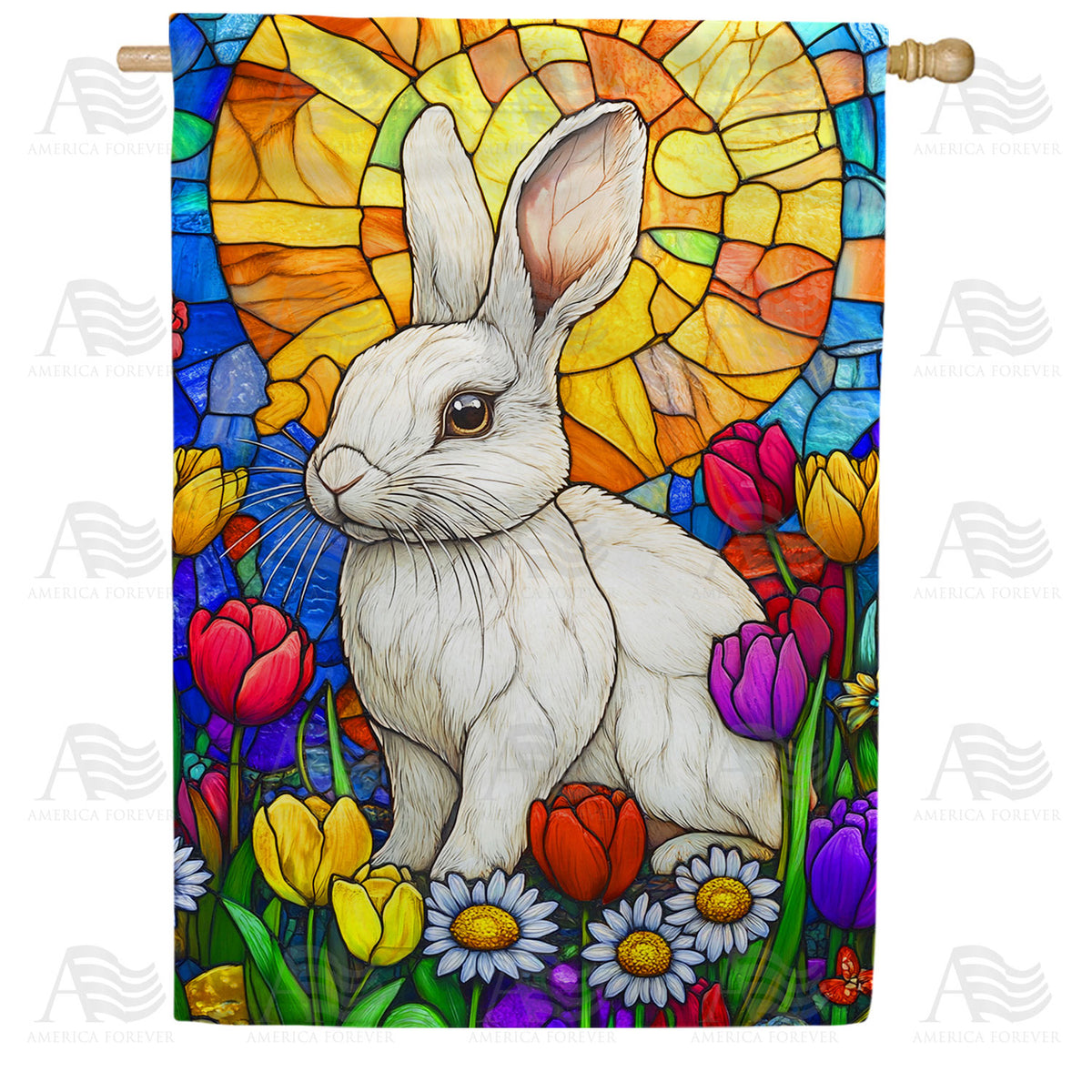 America Forever Stained Glass Bunny House Flag