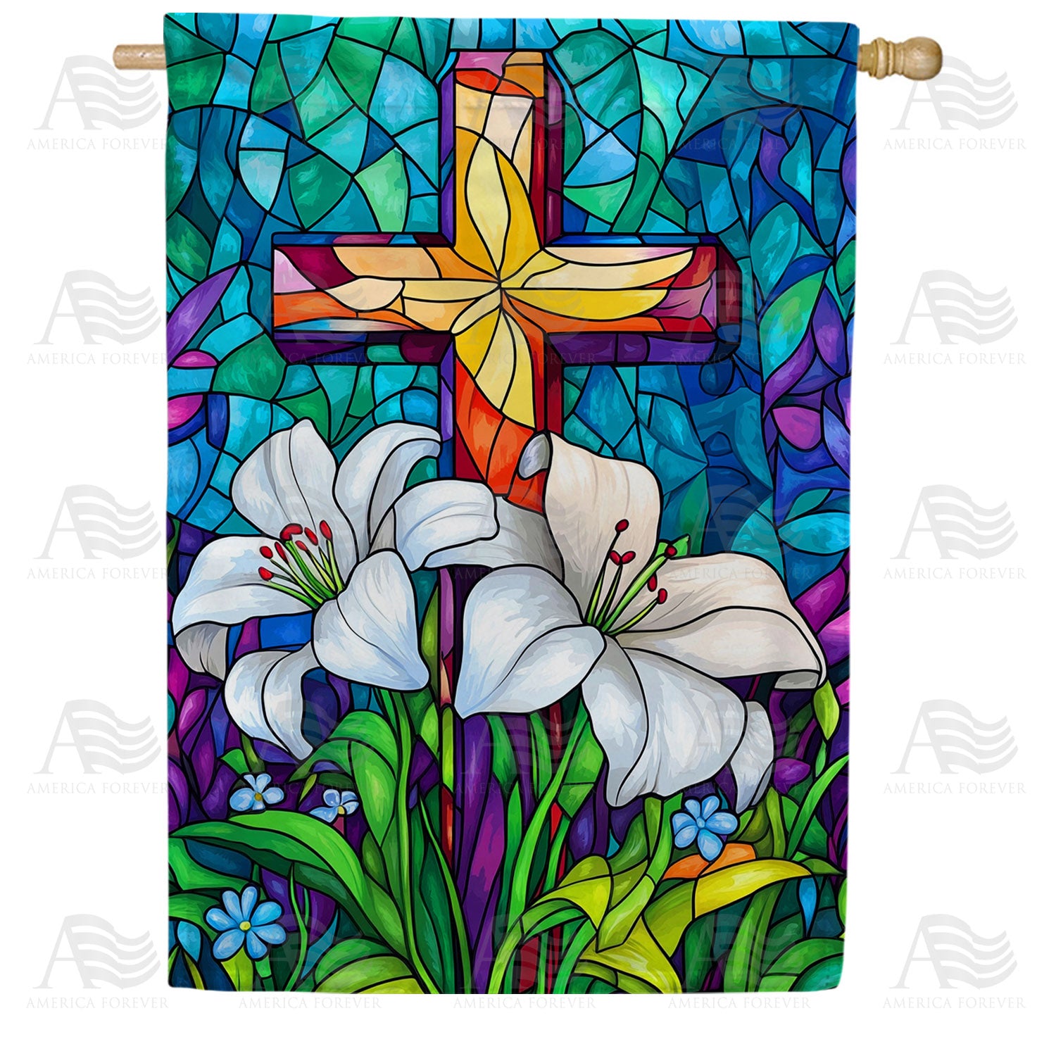 America Forever Easter Cross Lilies House Flag
