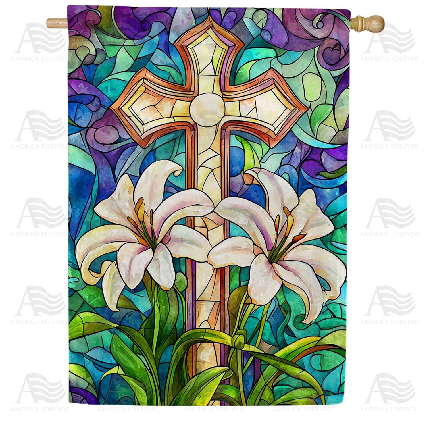 America Forever Easter Lily Cross House Flag