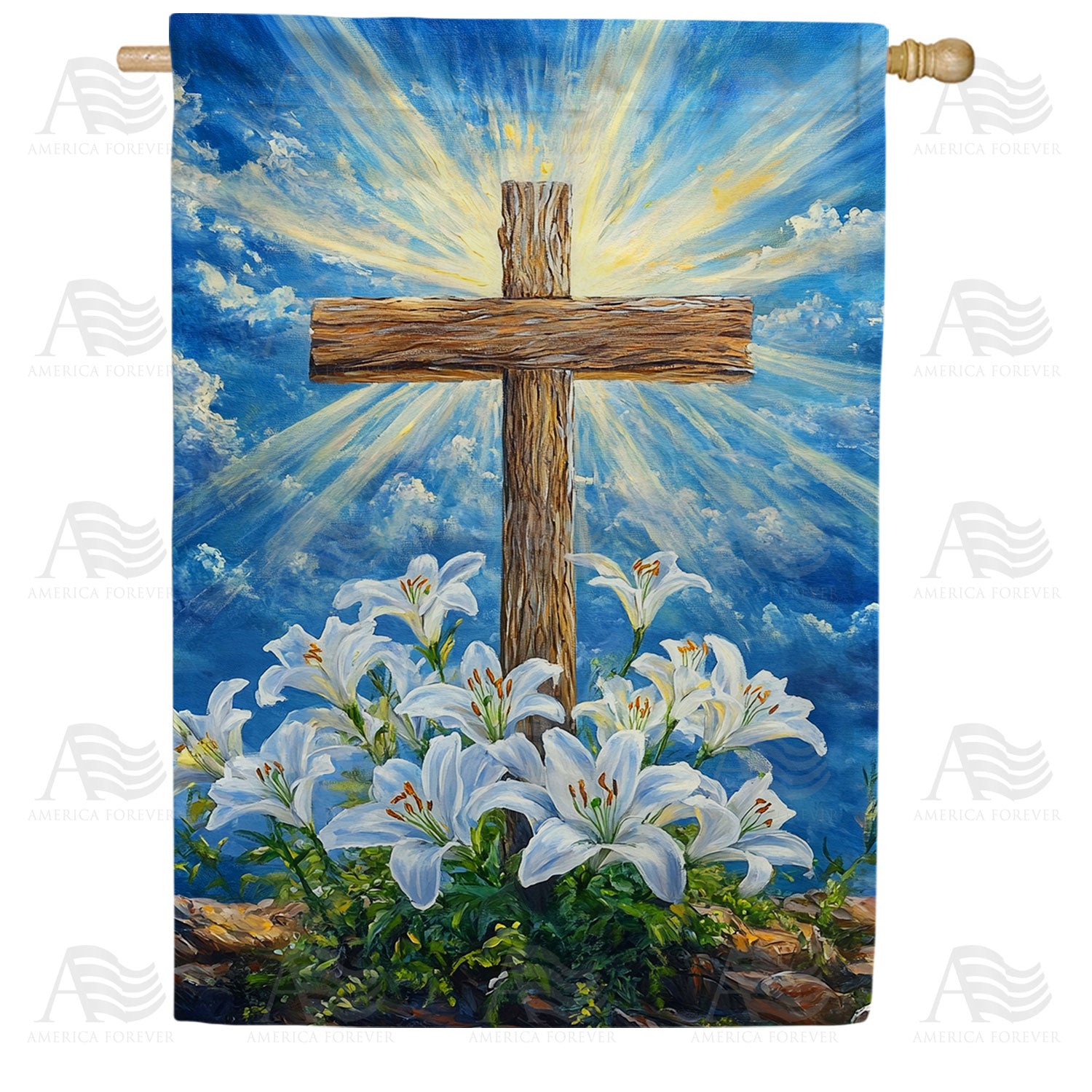 America Forever Easter Cross with Lilies House Flag