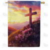 America Forever Sunset Cross with Wildflowers House Flag