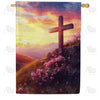 Sunset Cross with Wildflowers Double Sided 28 x 40 Inch House Flag