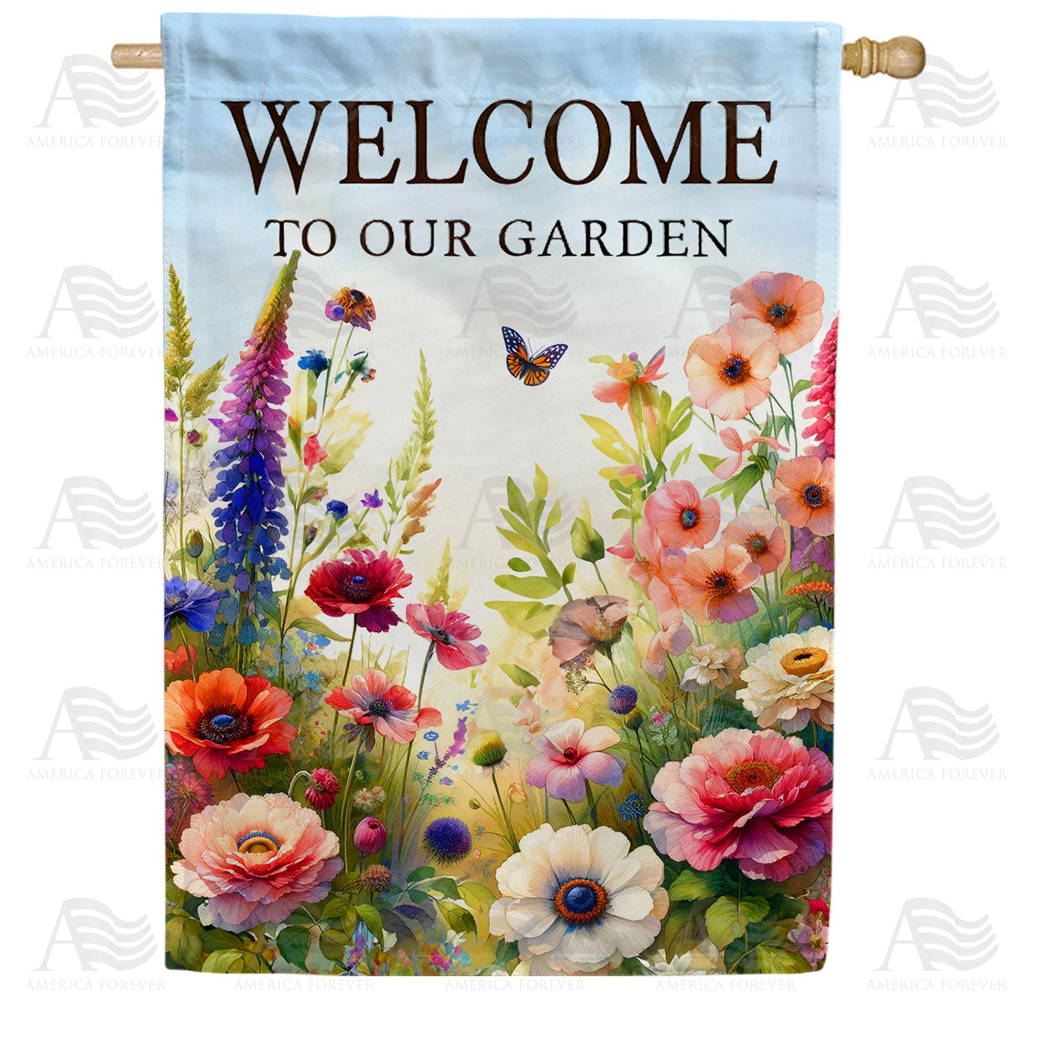 America Forever Welcome to Our Garden Wildflowers House Flag