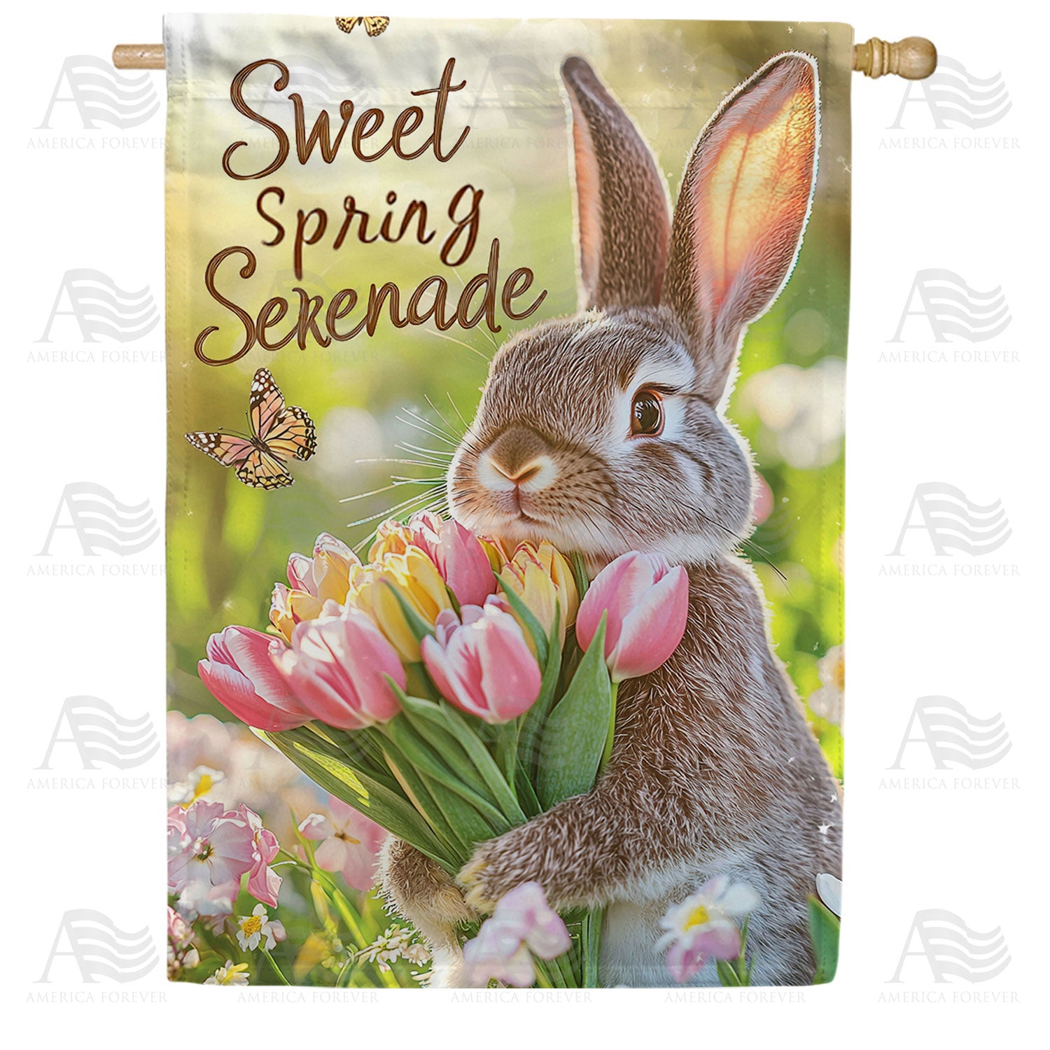 America Forever Sweet Spring Serenade Realistic Bunny House Flag