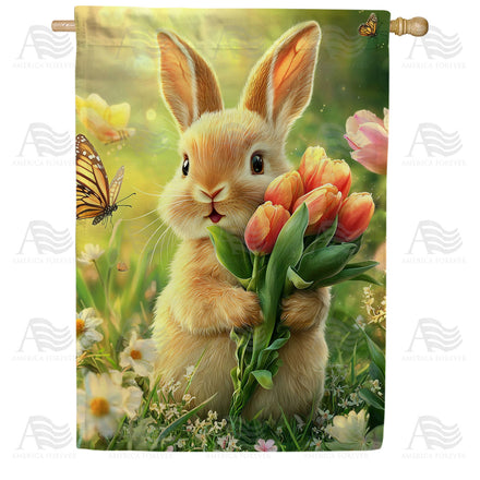 America Forever Spring Bunny Tulip Bouquet House Flag