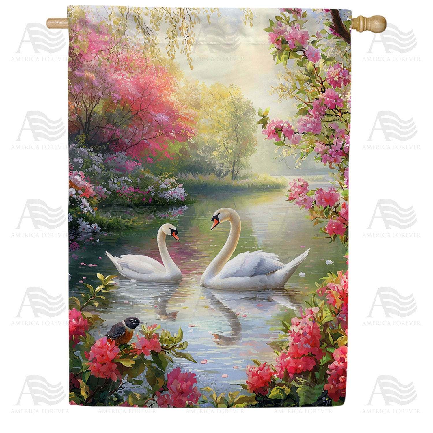 America Forever Spring Swan Garden Paradise House Flag