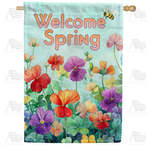 America Forever Welcome Spring Pansy Garden House Flag