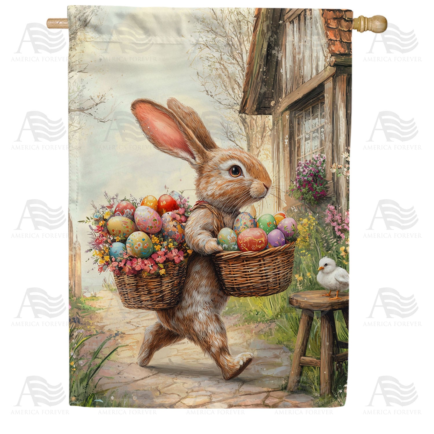 America Forever Easter Bunny Egg Basket House Flag
