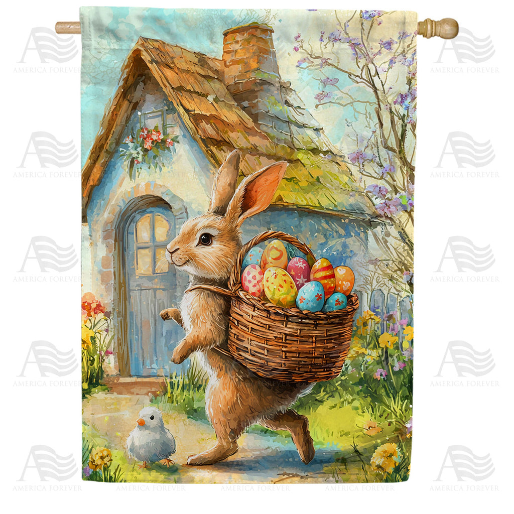 America Forever Easter Bunny Cottage Basket House Flag