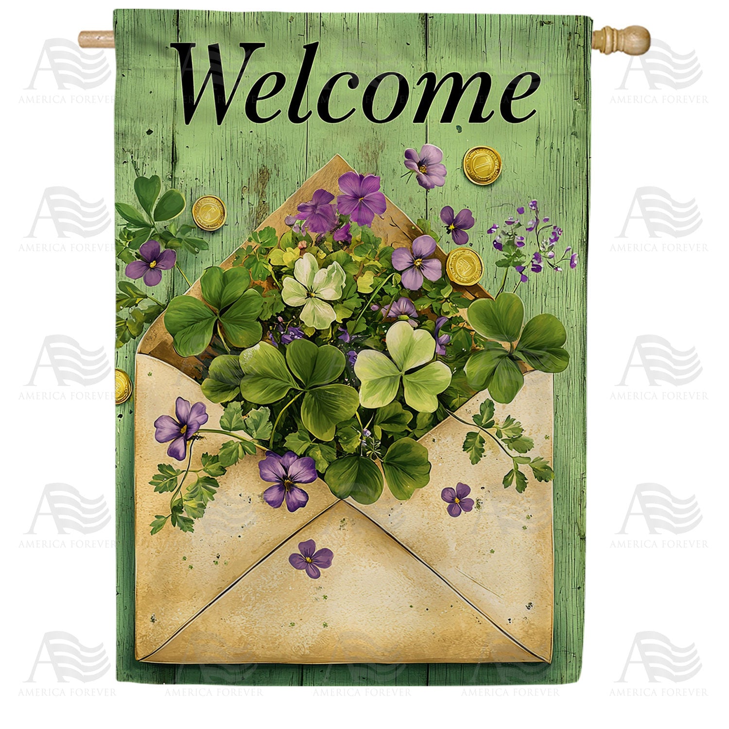 America Forever Welcome Shamrock Violet Envelope House Flag