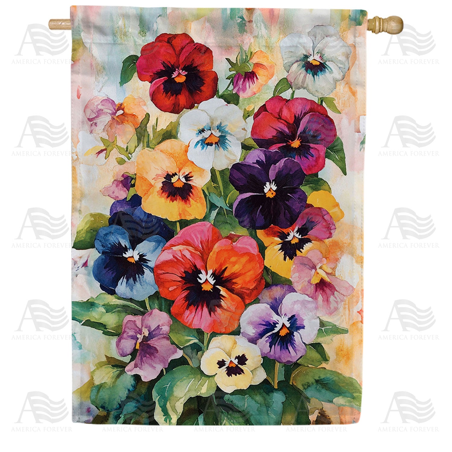 America Forever Watercolor Pansy Garden House Flag