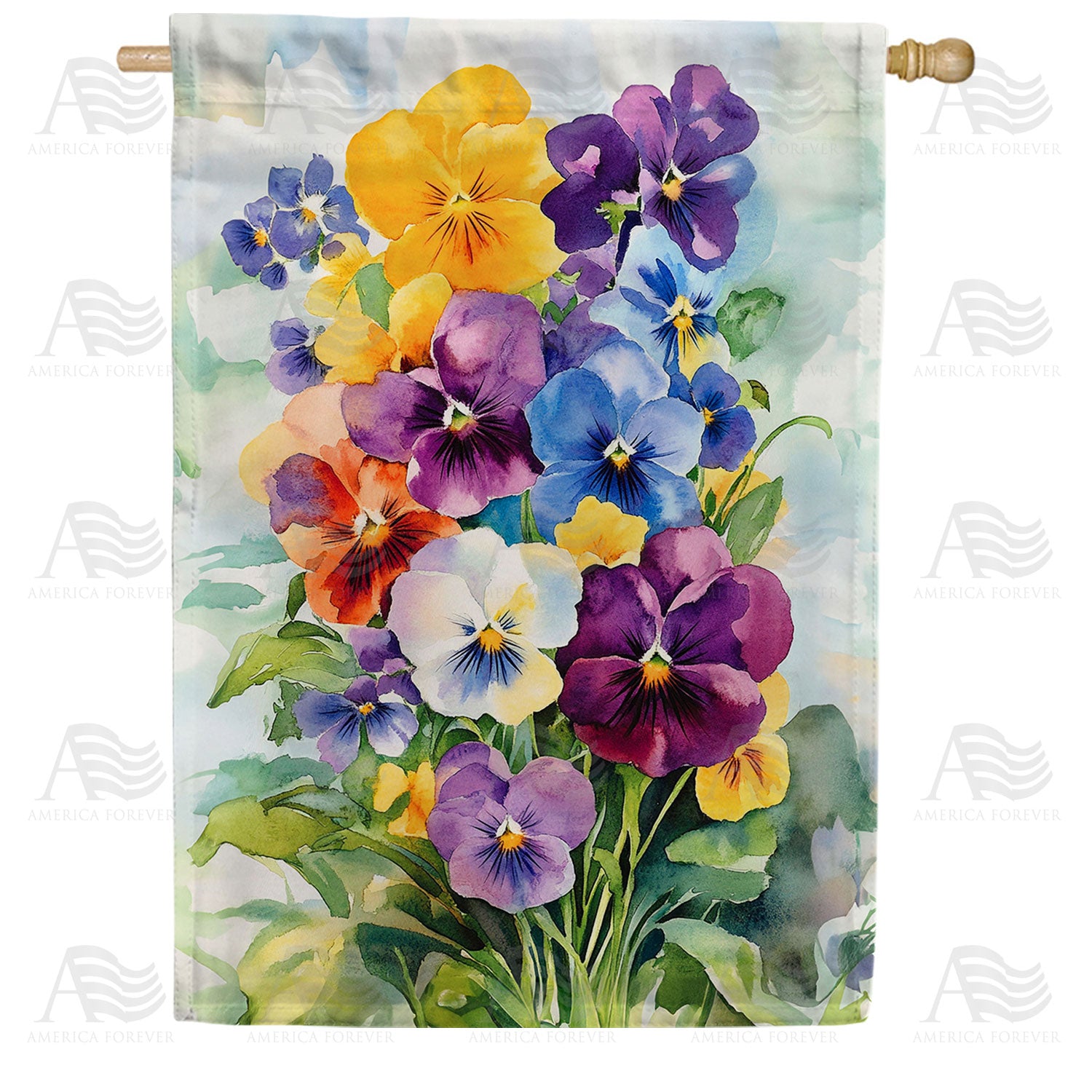 America Forever Watercolor Pansy Bouquet House Flag