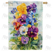 America Forever Watercolor Pansy Bouquet House Flag