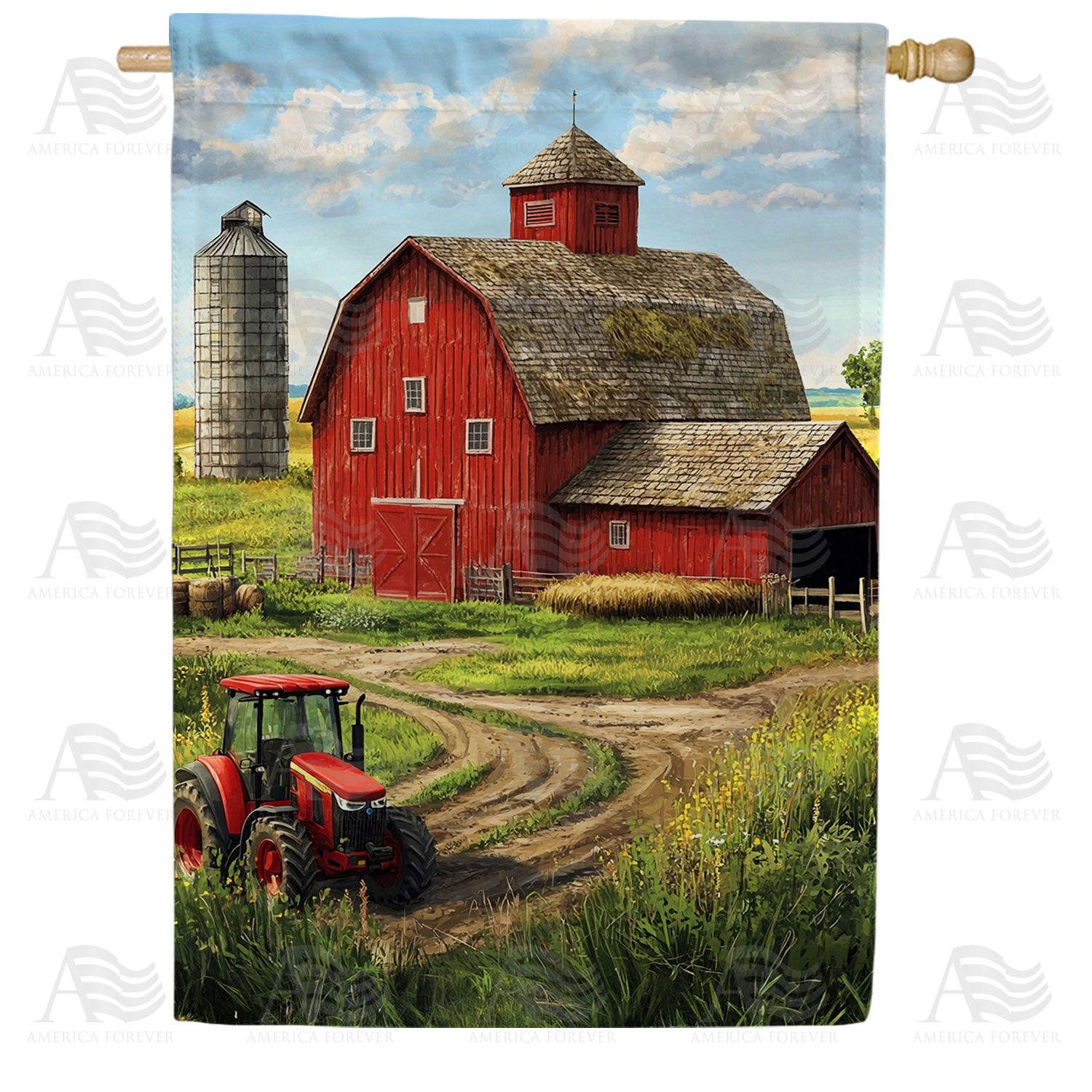 America Forever Classic Red Barn Farmstead House Flag