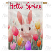 America Forever Hello Spring Bunny Tulips House Flag