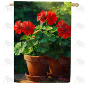 America Forever Red Geranium Pots House Flag