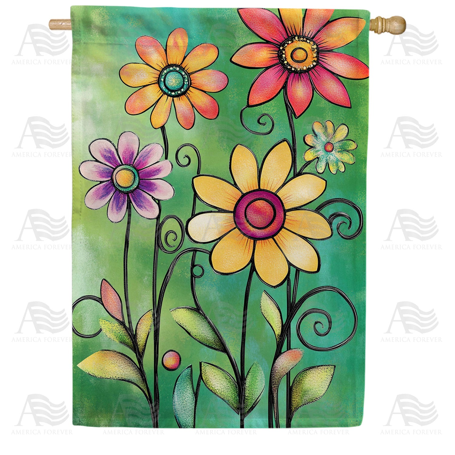 America Forever Folk Art Flower Garden House Flag