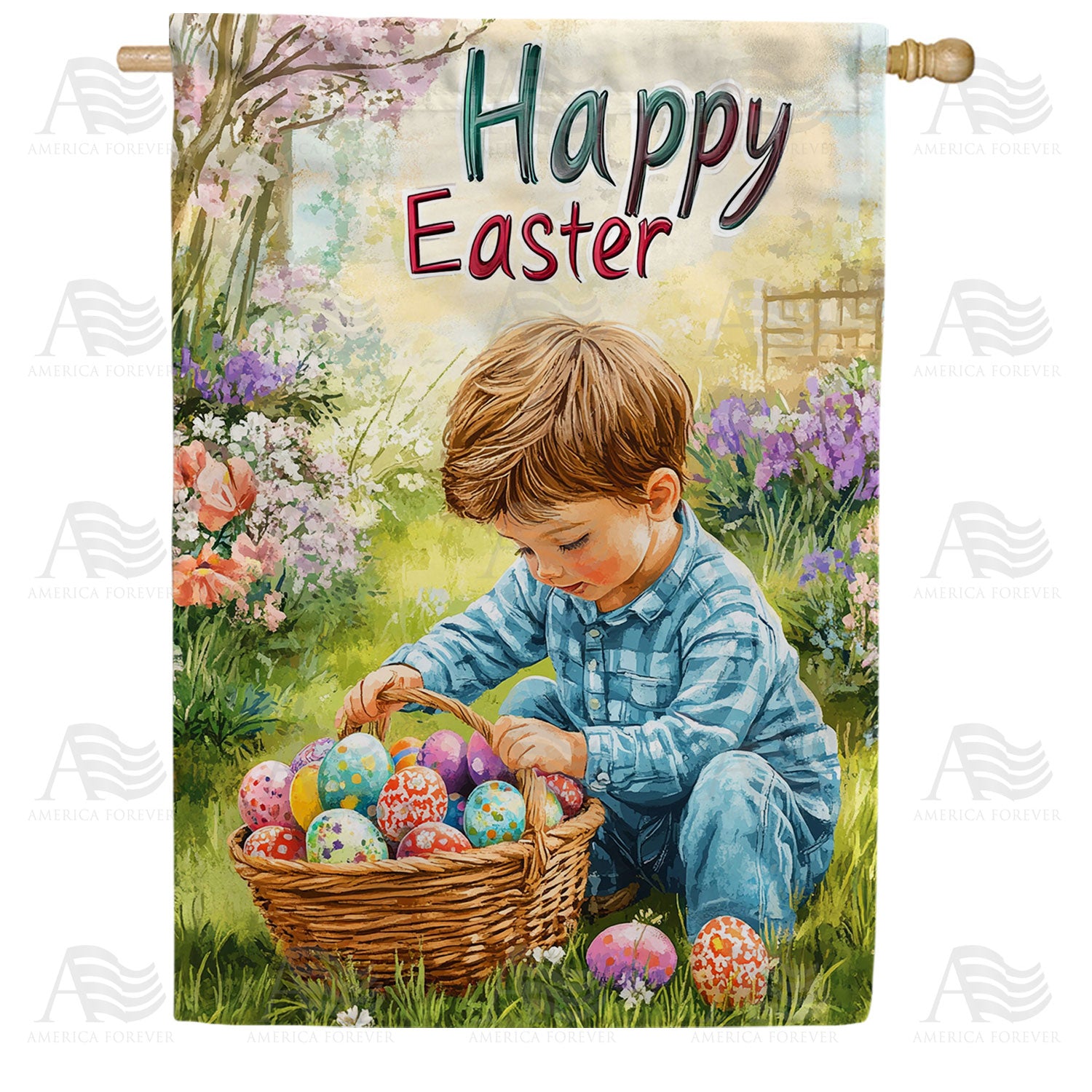 America Forever Happy Easter Boy Garden Basket House Flag