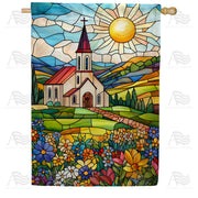 America Forever Stained Glass Church Meadow House Flag