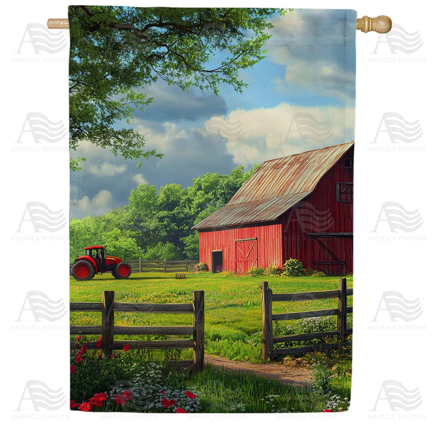 America Forever Farm Country Barn Scene House Flag