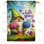America Forever Hello Spring Garden Gnome Hydrangea House Flag