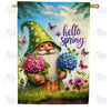 America Forever Hello Spring Garden Gnome Hydrangea House Flag