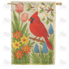Spring Cardinal Floral Burlap Double Sided House Flag
