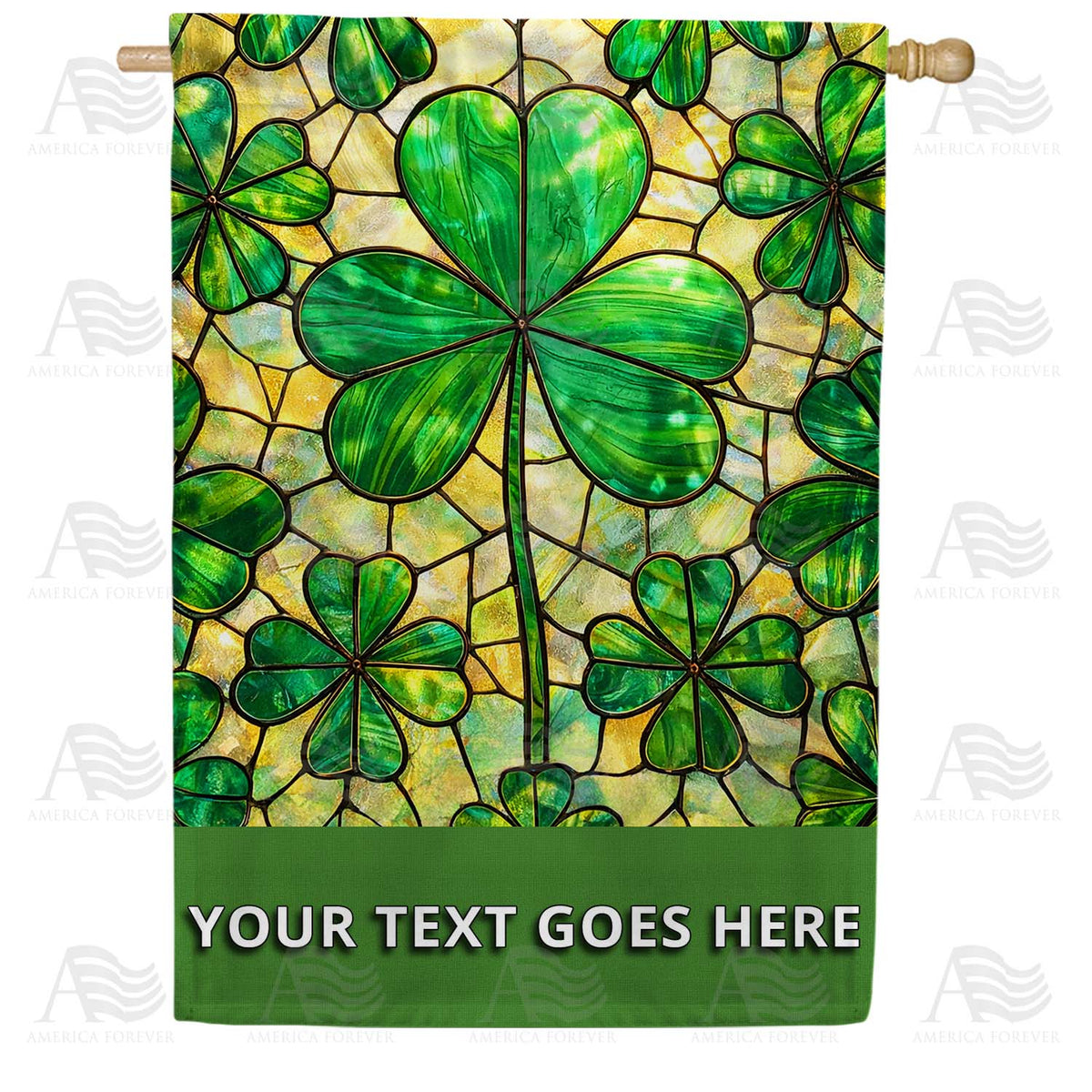 Personalized Stained Glass Shamrock St. Patrick's Day Double Sided House Flag