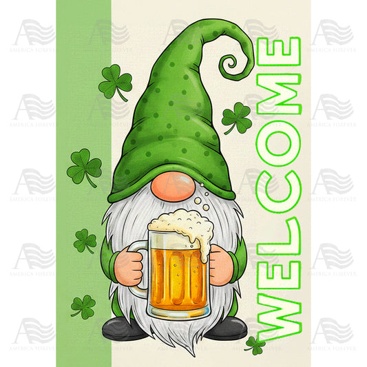 St Patrick's Day Gnome Beer Welcome House Flag