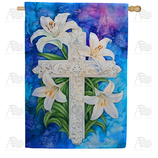 Easter Lily Cross House Flag