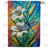 Stained Glass Lily and Dragonfly House Flag