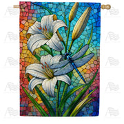 Stained Glass Lily and Dragonfly House Flag