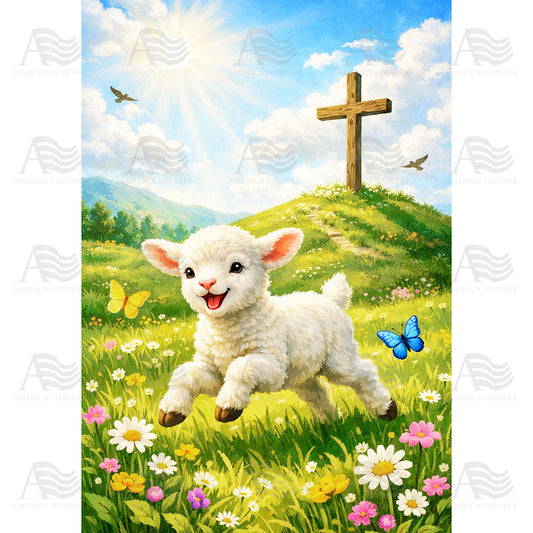 Easter Lamb Cross House Flag