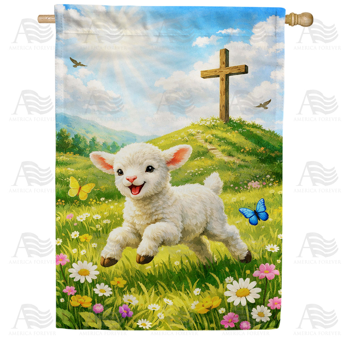 Easter Lamb Cross House Flag