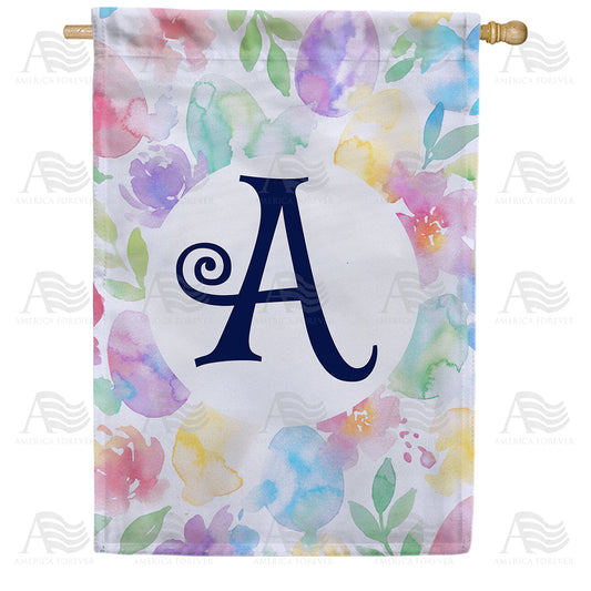 America Forever Watercolor Floral Monogram Letter House Flag