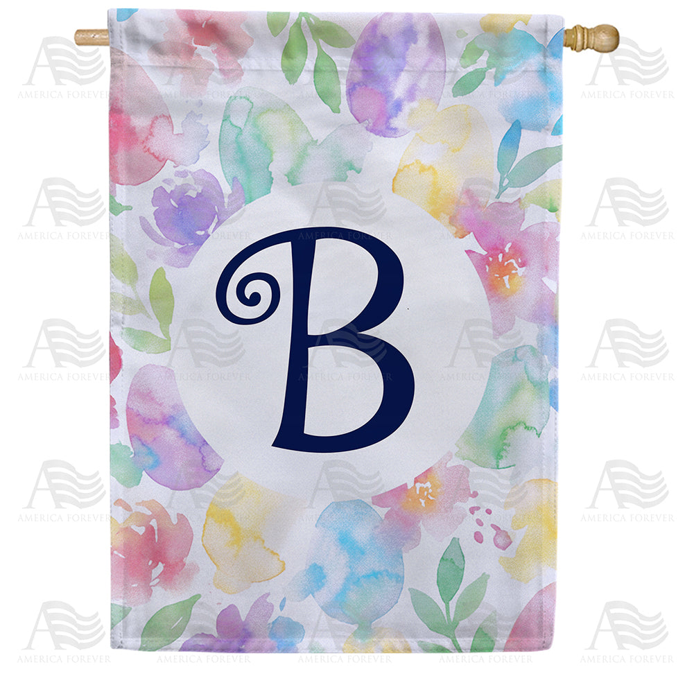 America Forever Watercolor Floral Monogram Letter House Flag