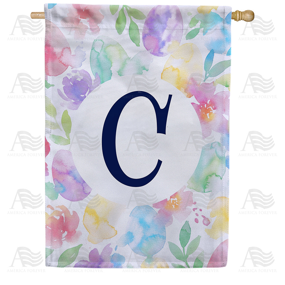 America Forever Watercolor Floral Monogram Letter House Flag