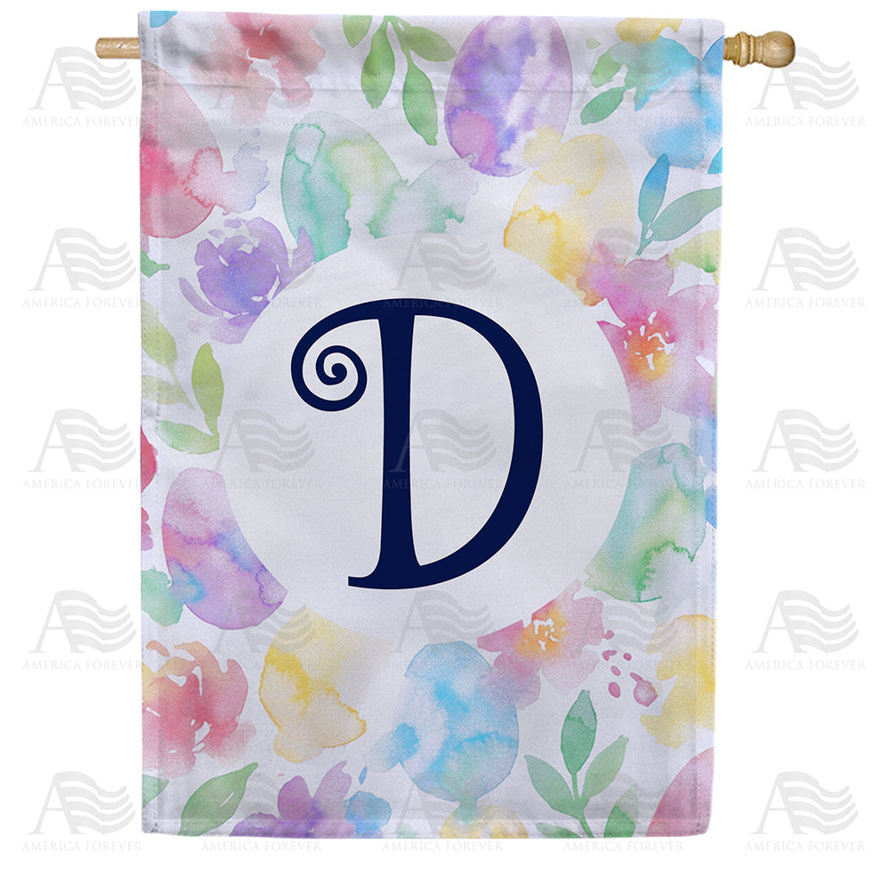 America Forever Watercolor Floral Monogram Letter House Flag