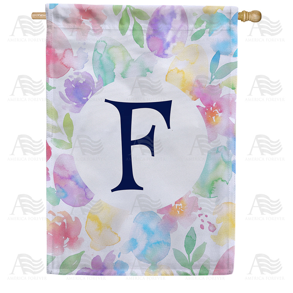 America Forever Watercolor Floral Monogram Letter House Flag